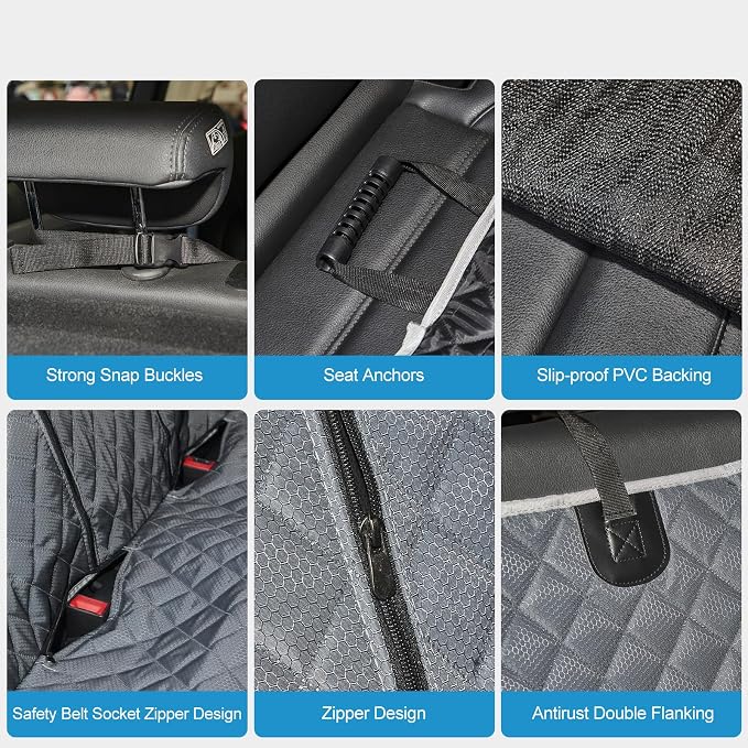 Grey Dog Car Seat Cover for Back Seat,Non-Stick Fur,Pet-Friendly and Waterproof - Universal Fit Interior Protector for Auto, Van, SUV - Ideal for Kids and Pets