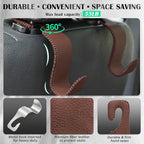 Car Seat Headrest Hook Universal Vehicle Storage Hanger Leather with Metal Car Seat Back Organizer for Handbag Purse Coat Brown 4 Pack
