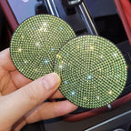 2pcs Bling Car Cup Holder Coaster, 2.75 inch Anti-Slip Shockproof Universal Fashion Car Coasters Insert Bling Crystal Rhinestone Automotive Interior Accessories for Women (2 pcs, Light Green)