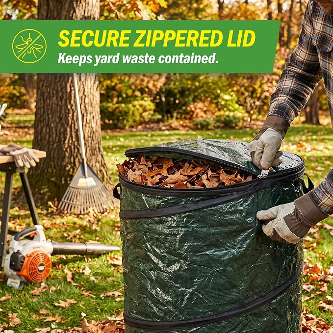 29.5-Gallon Pop up Outdoor Garbage Can Set - Set of 2 Collapsible Trash Cans for Parties, Yard Waste, or Laundry - Camping Accessories by