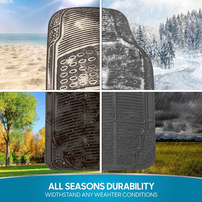 ProLiner Floor Mats for Cars Trucks SUV, 2-Piece All-Weather Car Mats with Universal Fit Design, Durable Car Floor Mats with Capture Ridges, Waterproof Rubber Floor Mats for Cars (Gray)