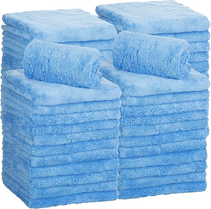 30 Pcs 16 × 16 Inch Microfiber Towels for Cars, 500 GSM Edgeless Plush Car Detailing Towel, Lint Free Scratch Free Cleaning Cloths for Drying, Washing, Polishing, Waxing, Home (Light Blue)