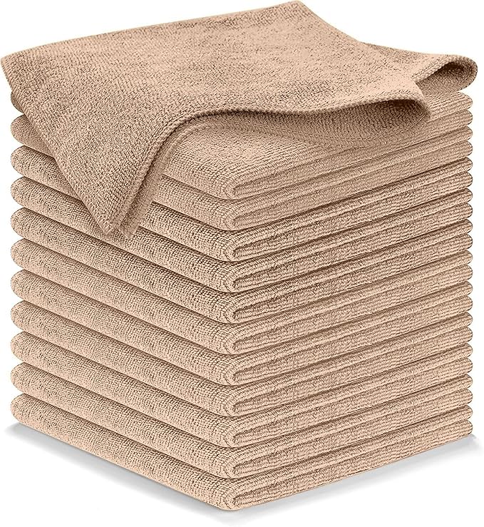 Microfiber Cleaning Cloth - Beige - 12Pcs (12.5x12.5 inch) High Performance - 1200 Washes, Ultra Absorbent Car Towel Traps Grime & Liquid for Streak-Free Mirror Shine - car Washing Cloth