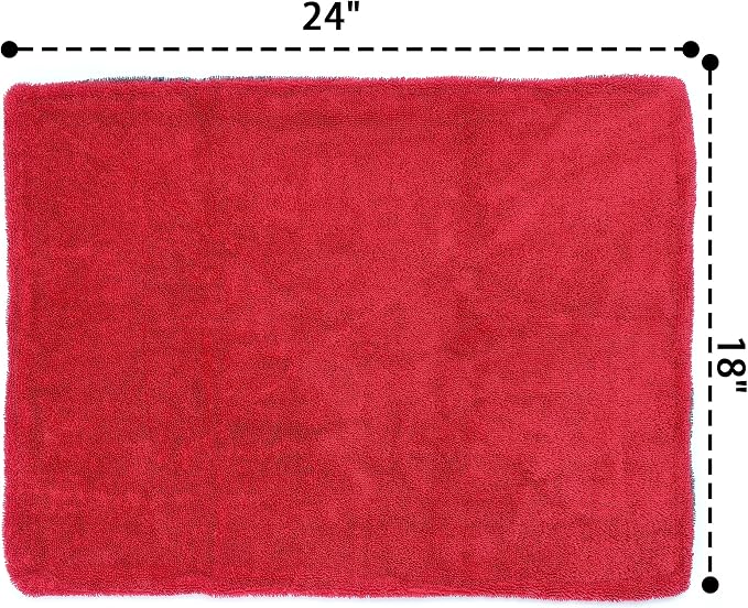 1000GSM Car Drying Towel 18"x24", Edgeless Double Twist Pile, Ultra Absorbent Microfiber Towel, Scratch-Free Lint-Free Streak-Free for Auto Detailing & Car Wash – Red&Grey