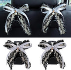 Car Seat Headrest Hook Cute Bowknot Vehicle Hanger Car Storage Organizer for Handbag Purse Coat Grocery Bag Black Grey