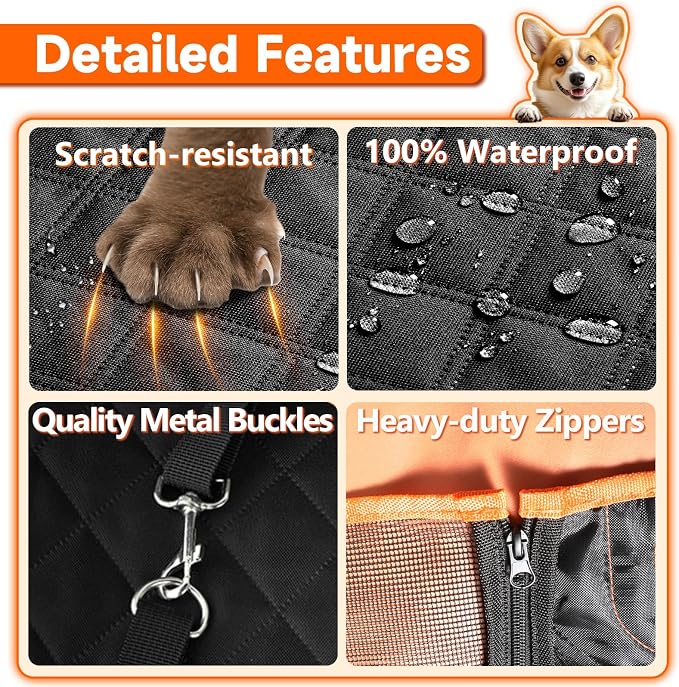 Elufa Hard Bottom Dog Car Seat Cover for Back Seat, 52" Back Seat Extender for Dogs, Waterproof Nonslip Dog Hammock with Flat Platform, Supports up to 500 lbs, Fits Cars, SUVs & Trucks
