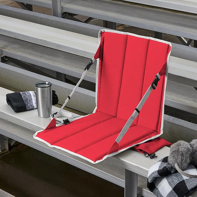 Heated Stadium Seat, Foldable, Lightweight with Carrying Strap, Foam Cushion for Comfort, Adjustable, Back Support, Multi-Functional Use As Stadium Seat or Seat Pad, Red/White