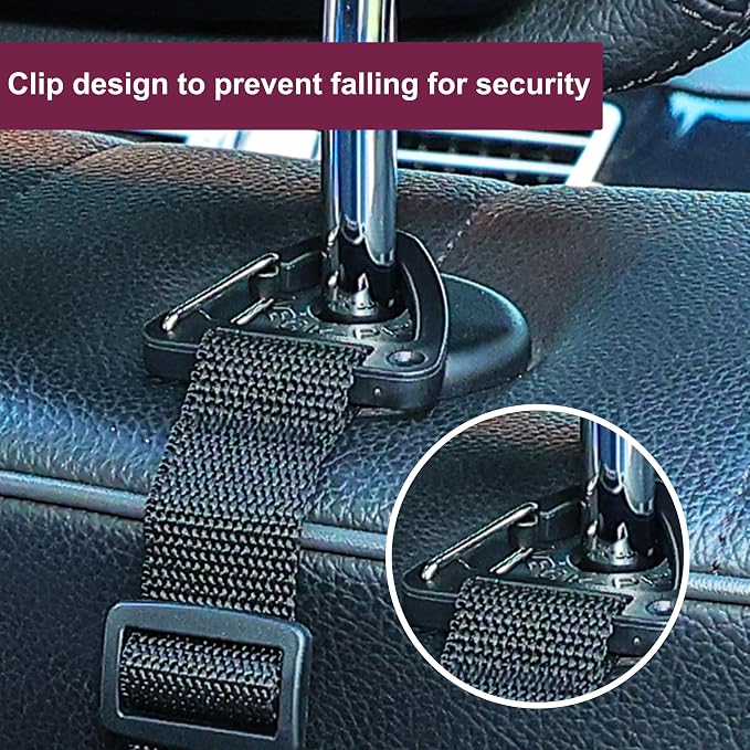 Adjustable 4-Pack Car Headrest Hooks - Universal Seat Back Organizer with Heavy-Duty Clip for Purses, Bags & Groceries Black