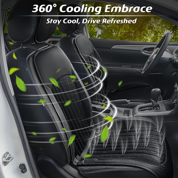 Paffenery 2026 Upgraded Cooling Car Seat Cover Front Seat, 12V-24V Ventilated Cooling Car Seat Cushion, Cooled Seat Cover for Car SUV Truck Universal Fit, Classic Black