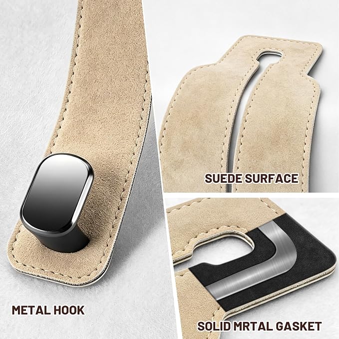 SUKIPIN Car Hooks, Car Seat Headrest Hooks for Purses and Bags 4-Pack Beige | Car Accessories for Women, Solid Durable Construction, Quick Tool-free Mounting, Universal Fit for Most Vehicle Headrests
