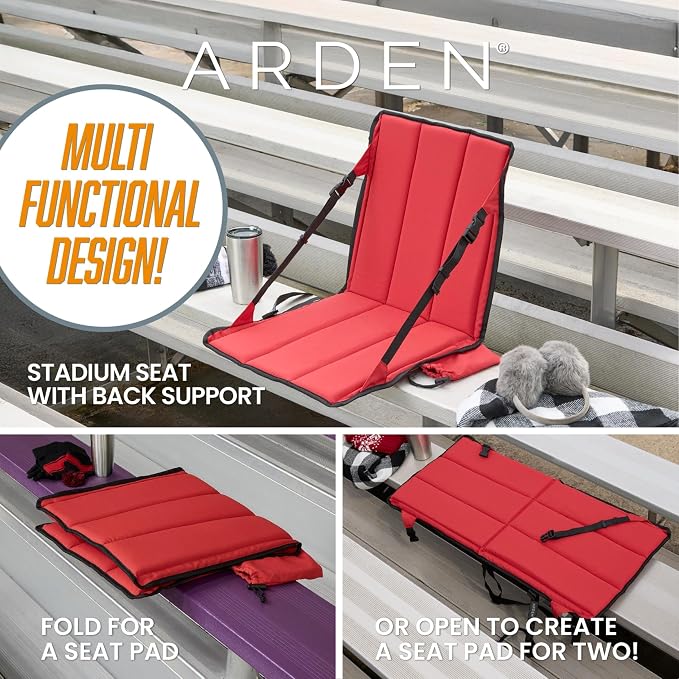 Heated Stadium Seat, Foldable, Lightweight with Carrying Strap, Foam Cushion for Comfort, Adjustable, Back Support, Multi-Functional Use As Stadium Seat or Seat Pad, Gray/Navy