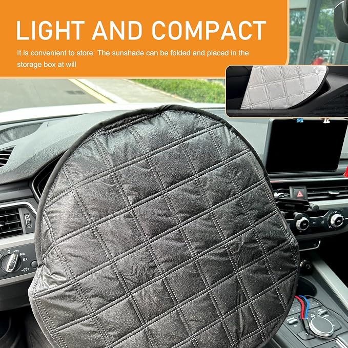 Shakas Car Steering Wheel Cover Sun Shade, Aluminum Film Car Wheel Cover Heat Insulation Cooling, Thickened Anti-aging Foldable Reflective Protector, for Most Cars SUV Truck Van (Black)