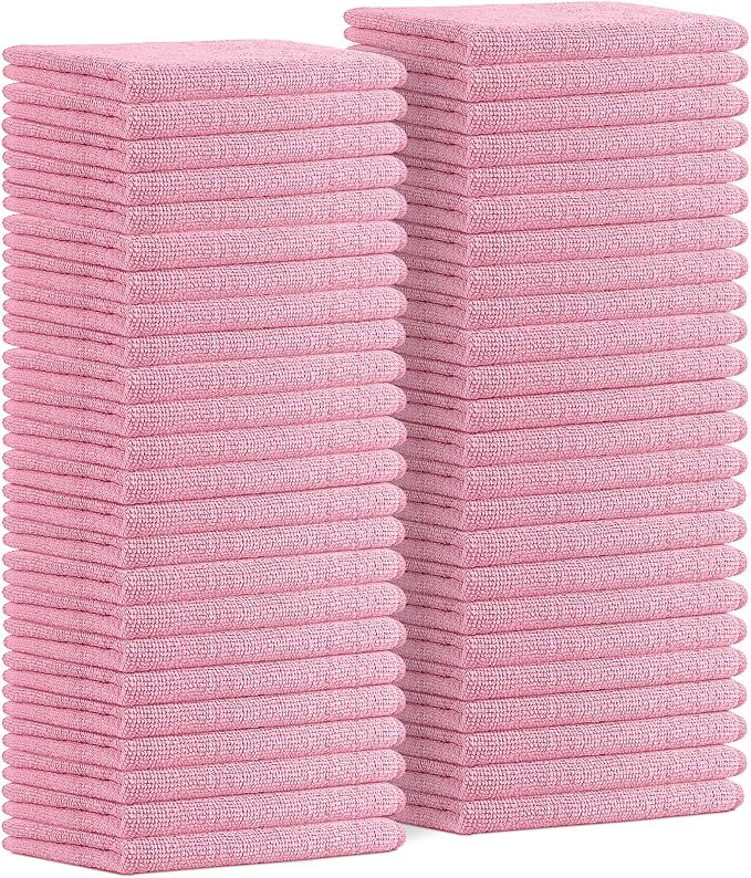 Microfiber Cleaning Cloths (Value Pack of 48) - Size 16 x 16 Inches, Highly Absorbent Cleaning Rags, Lint Free, Reusable and Washable, Microfiber Towels for Cars