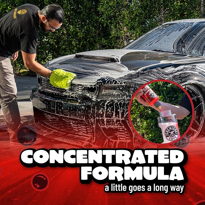 Maxi Suds II Cherry Scent Car Wash Soap and Chenille Microfiber Wash Mitt Bundle, High Foam Shampoo for Foam Cannons, Guns, and Buckets, Safe for All Paint - 64 Fl Oz