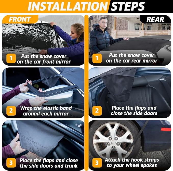 Car Windshield Snow Cover Front and Rear Bundle | Upgraded 600D Oxford Fabric | Water, Heat & Sag-Proof Windshield Snow Cover | Back Window Frost Cover Fits Most Sedans, SUVs & Vans | XX-Large
