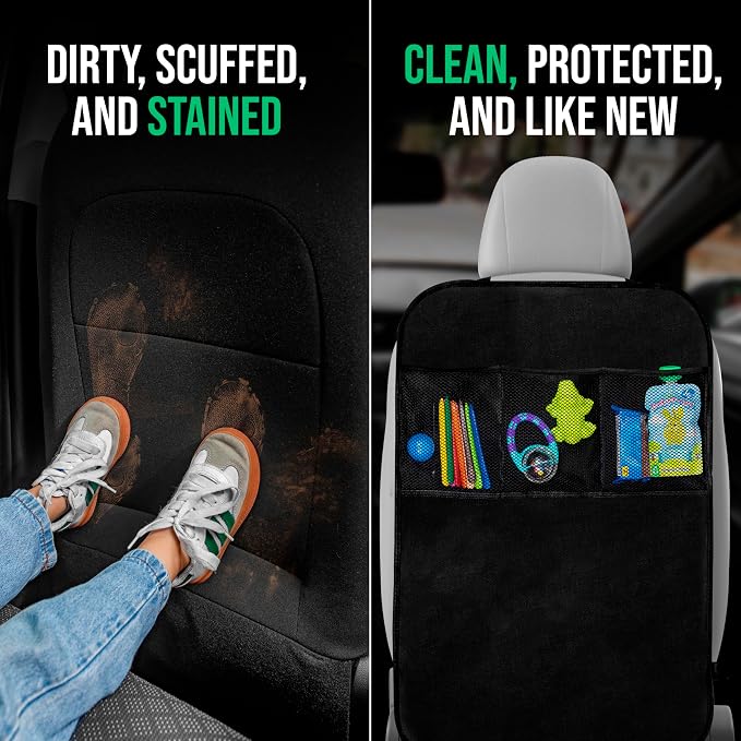 2 Pack Kick Mats Back Seat Protector - Backseat Car Organizer for Kids, Car Storage Organizer, Back Seat Cars Organizers, Cars Organizers Backs Seats, Travel Accessories, 3 Pockets