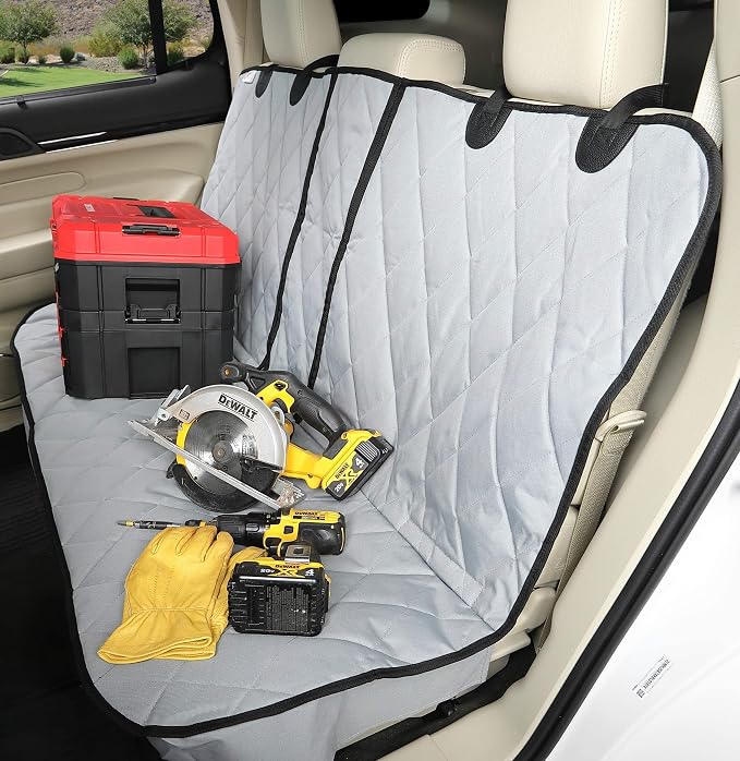 Dog Seat Cover for Back Seat, Heavy Duty Waterproof Rear Seat Protector for Large Trucks, SUVs, Cars - Fits 60/40 Split Bench with Middle Seat Belt, Non-Slip Backseat Cover (Extra Large, Grey)