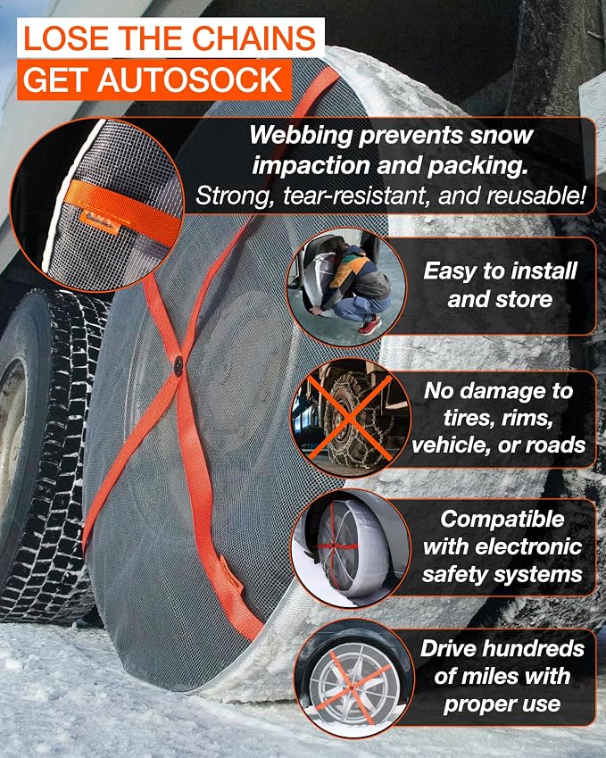 for Commercial Vehicles and Trucks AL64, Snow Socks for Tires, Pack of 2