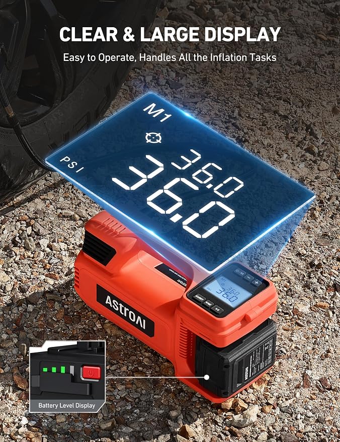 TC4 Portable Air Compressor Tire Inflator, 470W 18V Cordless Air Pump for Truck Tires with 4000mAh Battery, 150PSI Heavy Duty Air Compressor with Digital Display for Car, RVs, SUV Red