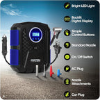 Tire Inflator Portable Air Compressor, Air Pump for Car Tires and Bikes, Car Tire Pump w/Auto Shut Off, 150 PSI, 110V AC 12V DC, LED Light, Carrying Case, Perfect For Men, Women