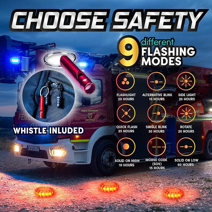 6‑Pack LED Road Flares | DOT Compliant Emergency Lights for Vehicles with Batteries, Whistle & Case | Flares Emergency Road | Emergency Flares | Perfect For Gifting or Everyday Roadside Safety