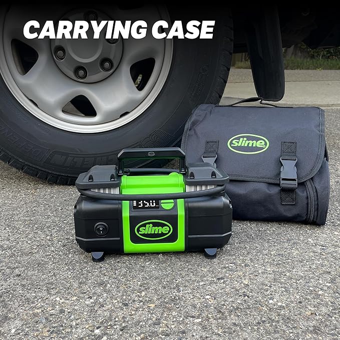 40083 Tire Inflator, Super Duty Pro Power, Battery Connection, Dual Piston, with Digital 0-99 psi Gauge, Long Hose and LED Light, Alligator Clips, 2 min Inflation