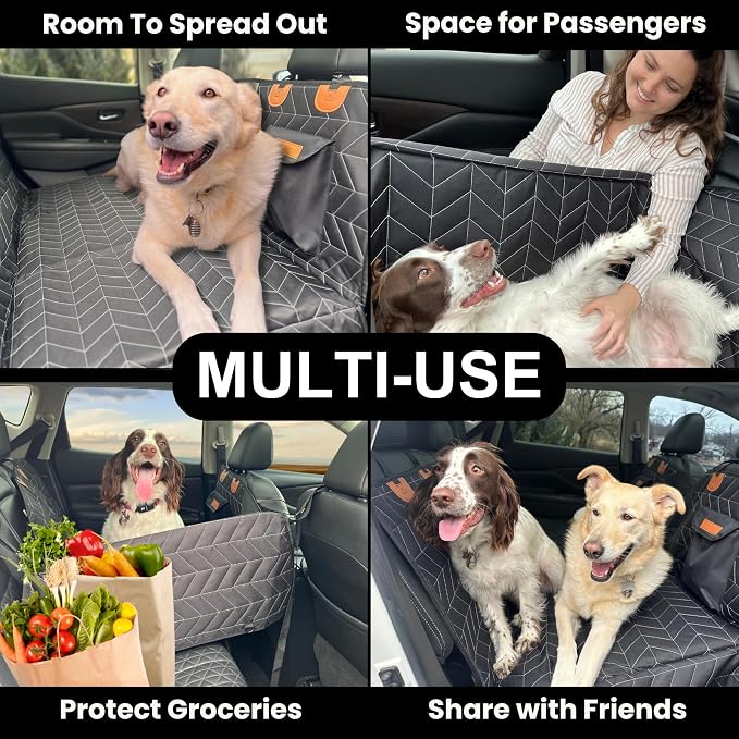 Boops & Floofs Back Seat Extender for Dogs — Converts to Half Seat for Passengers, Hard Non-Slip Bottom, 400lb Support, Waterproof Hammock, Car SUV Truck