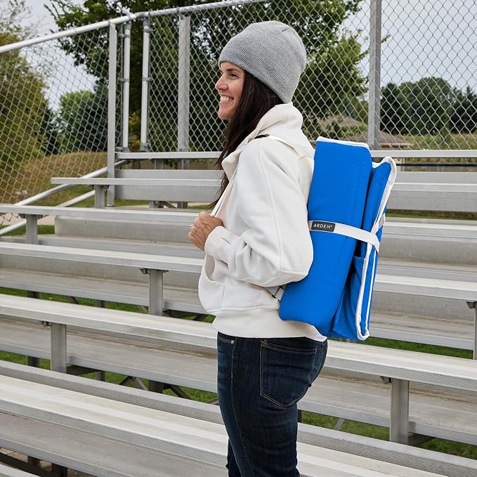 Heated Stadium Seat, Foldable, Lightweight with Carrying Strap, Foam Cushion for Comfort, Adjustable, Back Support, Multi-Functional Use As Stadium Seat or Seat Pad, Royal Blue/White