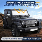 Jeep Windshield Sunshade | Sun Visor for UV Rays & Heat Protection | Suitable for Wrangler, Gladiator | Jeep Accessories for Wrangler | X-Small - 60x21 Inches