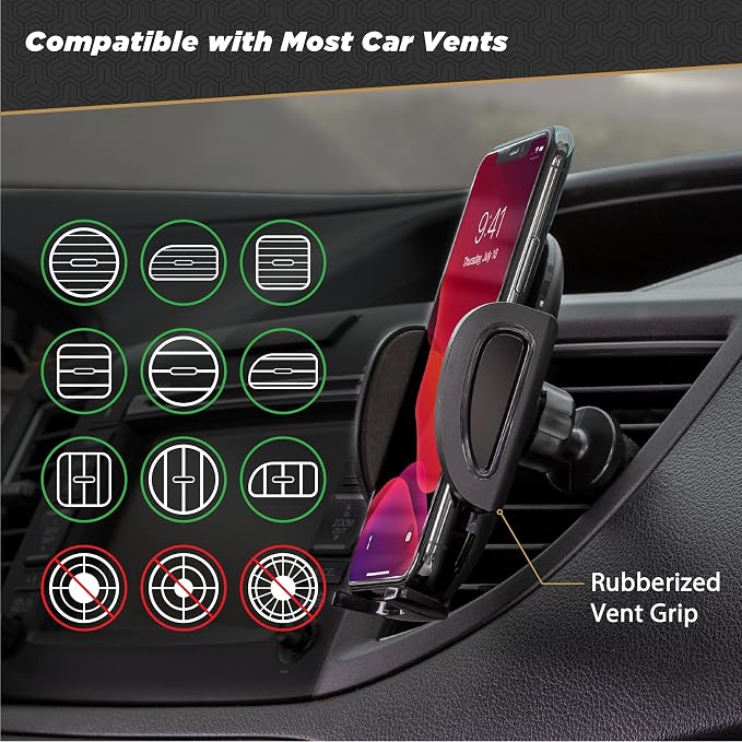 SUHV-XCES0 Select Vent Mount Phone Holder Cradle for Car or Truck - Universal Hands-Free Mount for Car Dashboard Air Vents - Vehicle Cell Phone Holder for iPhone or Android Smartphones