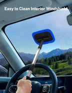 Windshield Cleaner, Microfiber Window Cleaner with 4 Reusable Washable Large Sponge Pads, Extendable 180° Rotating Handle, Fits Cars & SUVs, Includes Spray Bottle, Blue