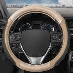 UltraSport Beige Carbon Fiber Steering Wheel Cover, Standard 15 inch Size, Black Faux Leather Comfort Grip, Car Steering Wheel Cover for Auto Truck Van SUV