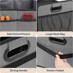 Trunk Organizer for Car/SUV/Truck, Collapsible 2 Compartment Automotive Storage Box, 600D Waterproof Oxford Polyester 50L Travel Accessories, Anti-slip & Leak-proof, Grey