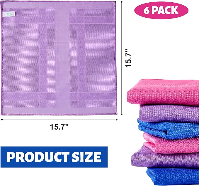 Microfiber Waffle Weave Cleaning Cloth,Highly Absorbent Kitchen Towels,Quick Drying Lint Free Dish Towels for Kitchen,6 Pack, Mixed Color, 15.7×15.7inch
