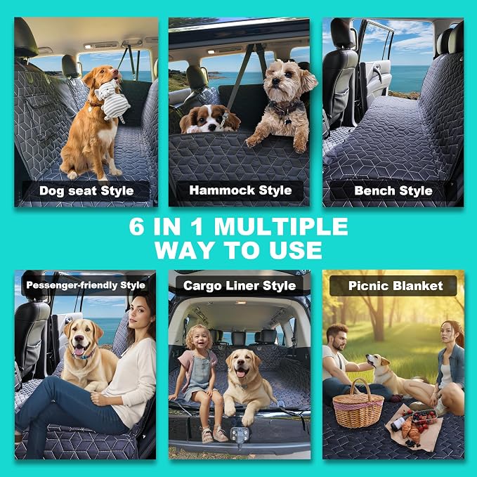 Dog Car Seat Cover for Back Seat, 54" Waterproof Dog Car Hammock with Mesh Window and Side Flaps, 600D Oxford Fabric Pet Seat Protector for Cars, SUVs & Mid-Size Trucks, Black