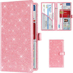 Car Registration and Insurance Card Holder, Vehicle License Document Glove Box Compartment Organizer, Interior Car Accessories for Women Men (Glitter Pink)