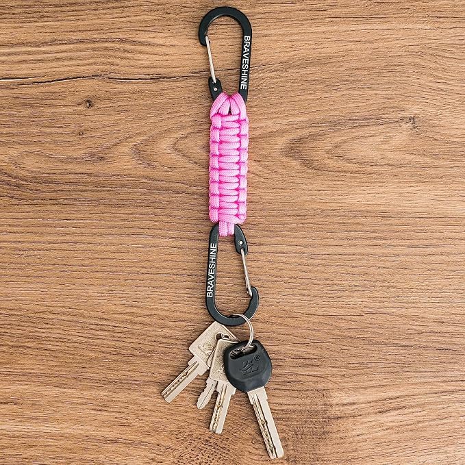 Paracord Keychain Carabiner Clip, D Ring Lanyard Hanger Stroller Hook for Water Bottle, Key, Backpacks, Men, Women