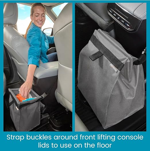 TrashStash Hanging Car Garbage Bag with Push-Close Lid and Waterproof Bin for Cars, SUVs and Trucks - Holds 3 Gallons of Car Trash