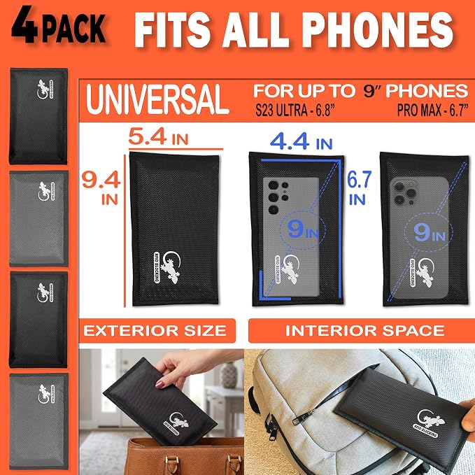 4 Faraday Bag Anti-Tracking GPS RFID Car Key Signal Blocker Wallet Shielding Pouch Protective Case for Cell Phone Car Key FOB, Data Privacy, Electronic Device Security (4 PACK - BLACK AND GRAY)