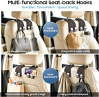 Car Headrest Hooks, Premium Suede with Metal Car Seat Back Storage Hooks for Handbag Coats Umbrella Backpack - 4 Pack, Black
