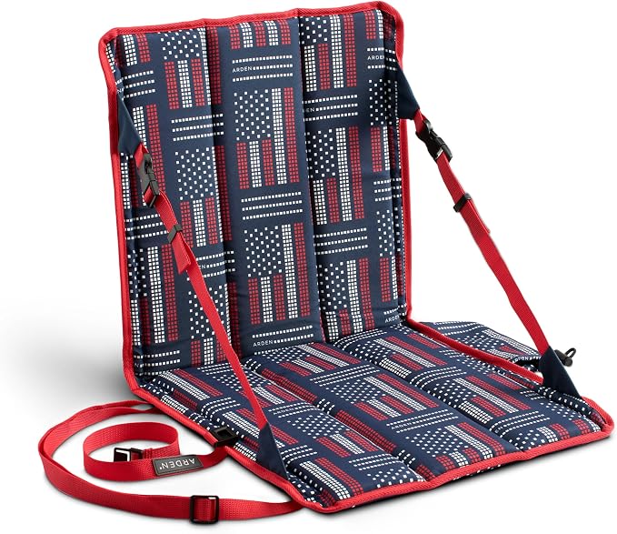Heated Stadium Seat, Foldable, Lightweight with Carrying Strap, Foam Cushion for Comfort, Adjustable, Back Support, Multi-Functional Use As Stadium Seat or Seat Pad, Patriotic/Red
