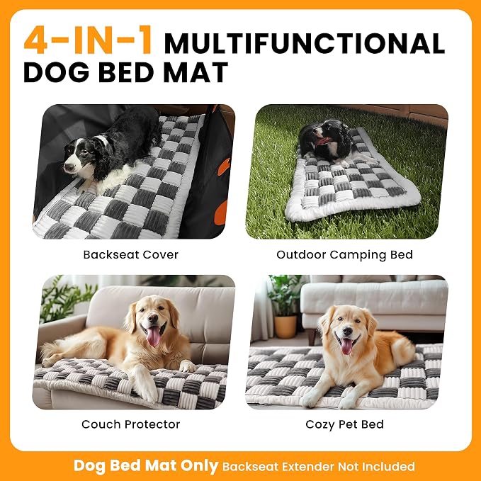 Backseat Dog Bed Mat, Non-Slip Dog Bed for Car Back Seat, Soft & Cozy Dogs Blanket, Washable Travel Pet Mat Seat Protector for Cars, SUVs, Trucks (Grey/White, 51.1" L x 23.6" W x 1.5" Th)