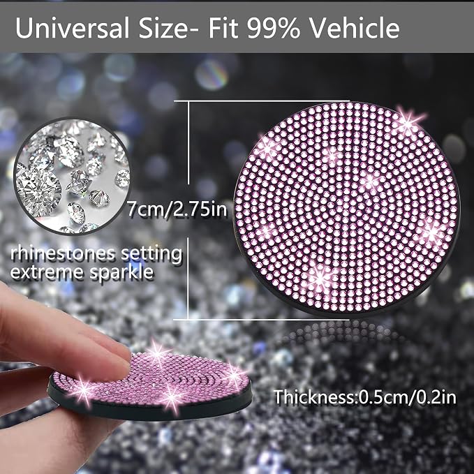 4pcs Bling Car Cup Holder Coaster, 2.75 inch Anti-Slip Shockproof Universal Fashion Car Coasters Insert Bling Crystal Rhinestone Automotive Interior Accessories for Women (Pink)