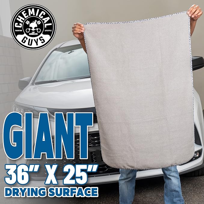 Waffle Weave Gray Matter Microfiber Drying Towel - 25" x 36", Premium Blend Microfiber Towel with Soft-Banded Edging for Scratch-Free Car Drying, Ultra Absorbent