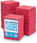 12" x 12" Microfiber Cleaning Cloths (50 Pack) - Reusable Towels, Wash Rags, Dust Cloth, All-Purpose: Kitchen, Dish, Cars, Shop, Glass (Red)