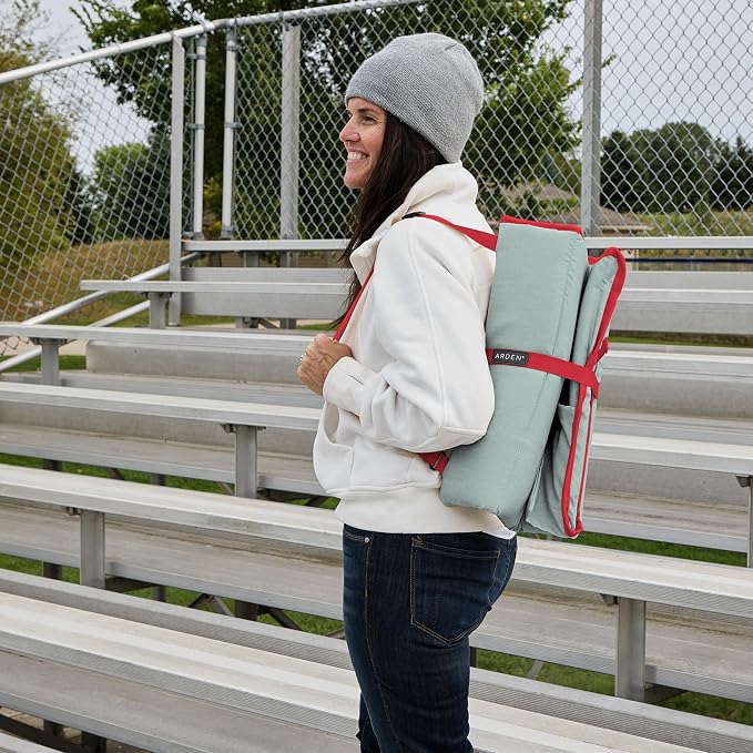 Heated Stadium Seat, Foldable, Lightweight with Carrying Strap, Foam Cushion for Comfort, Adjustable, Back Support, Multi-Functional Use As Stadium Seat or Seat Pad, Gray/Red