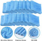 30 Pcs 12.5 × 12.5 Inch Edgeless Microfiber Plush Towels for Cars Detailing Drying Wash Polishing Absorbent Cleaning Cloths, 500 GSM (Light Blue)