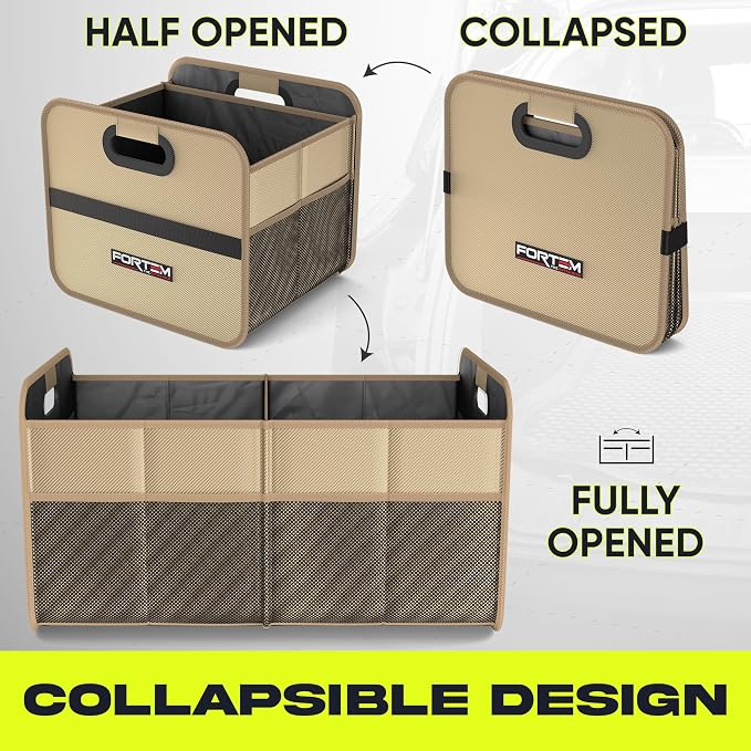 Car Trunk Organizer, Collapsible Two Compartment Organizer, Foldable SUV & Truck Storage for Car Accessories for Women Men, Non Slip Bottom, Sturdy Side Walls, Strong Handles, 45L