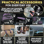 Purple Car Accessories Set, 27 Pieces – Bling Car Accessories for Women, Steering Wheel Cover, Rearview Mirror, Air Vent, Dashboard and Console Rhinestone Decor - Universal Fit Interior Styling Kit