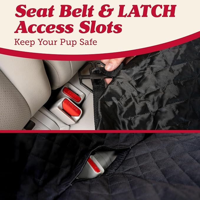 Dog Car Seat Cover for Back Seat - 100% Waterproof Dog Hammock - Padded Headrest and Mesh Window - Passenger Compatible Rear Car Seat Cover - Fits Trucks, SUVs, Cars